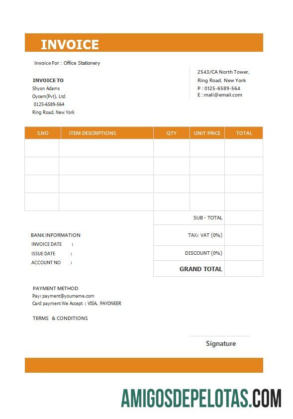 imprimível Modelo de fatura padrão grátis